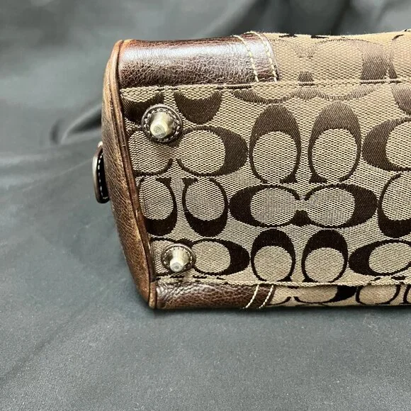 Coach Vintage Dark Brown Signature Satchel Shoulder Bag Bag Purse Double Handle - Picture 4 of 9